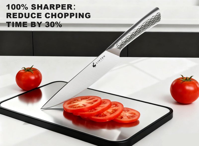 Livtek Knife Set with Block - Kitchen Knife Set German High-Carbon Stainless Steel with Built-in Sharpener - Full Tang Ergonomic Handle - Anti-Rust & Ultra Sharp - 15-Piece Set, Galaxy Series - Image 2